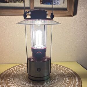 GE Recreation & Emergency Red and Silver Stainless Fluorescent Battery Lantern